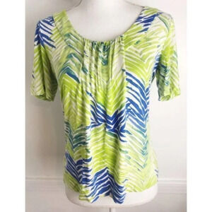 St. John • Blue Green White Tropical Blouse